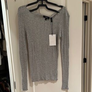 Theory Gray Ribbed Knit Top